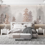 Watercolor Forest Landscape Painting Mural Beige Nature Wallpaper