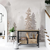 Watercolor Forest Landscape Painting Mural Beige Nature Wallpaper