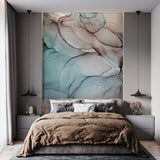 Abstract Ink Wallpaper Teal Neutral Wall Mural Modern Decor