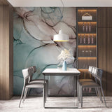 Abstract Ink Wallpaper Teal Neutral Wall Mural Modern Decor