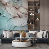 Abstract Ink Wallpaper Teal Neutral Wall Mural Modern Decor