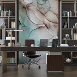 Abstract Ink Wallpaper Teal Neutral Wall Mural Modern Decor