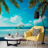 Tapeta z widokiem na ocean otoczonym palmami