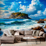 Tapeta Fale na Skalistej Plaży