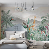 Kids Wall Mural Jungle Theme Safari Animals Tropical Design Wallpaper for Kids Room
