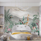 Kids Wall Mural Jungle Theme Safari Animals Tropical Design Wallpaper for Kids Room