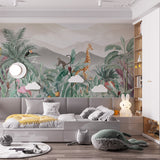 Kids Wall Mural Jungle Theme Safari Animals Tropical Design Wallpaper for Kids Room