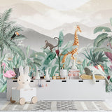 Kids Wall Mural Jungle Theme Safari Animals Tropical Design Wallpaper for Kids Room
