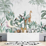 Kids Wall Mural Tropical Palm Safari Animals Wallpaper for Kids Room