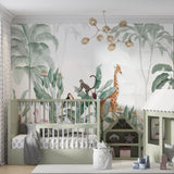 Kids Wall Mural Tropical Palm Safari Animals Wallpaper for Kids Room