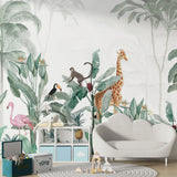 Kids Wall Mural Tropical Palm Safari Animals Wallpaper for Kids Room