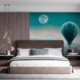 Peaceful Hot Air Balloon Wall Mural Wallpaper - Floating Among the Clouds Under a Starry Sky