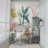 Złote liście bananowca Kolorowa tropikalna tapeta Botaniczna fototapeta z palmą