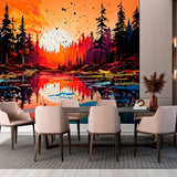 Dynamiczna tapeta z widokiem na jezioro o zachodzie słońca