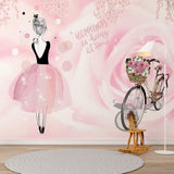 Naklejka dla dzieci Szczęście jest w domu Tapeta z różową różą dla dziewczynki