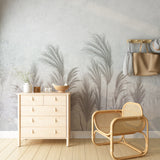 A minimalist wallpaper featuring a row of pampas grass in soft gray and white tones against a textured background.