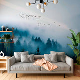 Zaczarowana mglista leśna tapeta