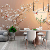 Birds and Blossoms Wallpaper Mural - Elegant Floral Design with Sunset Background