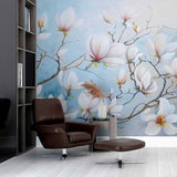 Tapeta kwiatowa magnolii - delikatny niebieski kwiatowy wzór