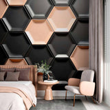 Elegancka, metaliczna, sześciokątna tapeta ścienna