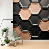 Elegancka, metaliczna, sześciokątna tapeta ścienna