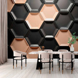 Elegancka, metaliczna, sześciokątna tapeta ścienna