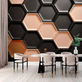 Czarno-złota tapeta ścienna z motywem sześciokąta 3D