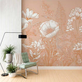Botanical Line Art Wallpaper Mural - Earthy Floral Sketch Design