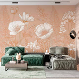 Botanical Line Art Wallpaper Mural - Earthy Floral Sketch Design