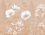 Botanical Line Art Wallpaper Mural - Earthy Floral Sketch Design