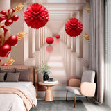 Tapeta 3D w czerwone kwiaty i kule