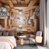 Futurystyczna fototapeta z drewnianym tunelem