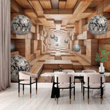 Futurystyczna fototapeta z drewnianym tunelem