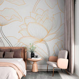 Lotus Flower Line Art Wallpaper Mural - Modern Minimalist Floral Design