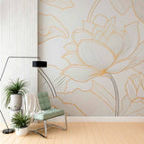 Lotus Flower Line Art Wallpaper Mural - Modern Minimalist Floral Design