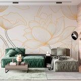Lotus Flower Line Art Wallpaper Mural - Modern Minimalist Floral Design