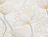 Lotus Flower Line Art Wallpaper Mural - Modern Minimalist Floral Design