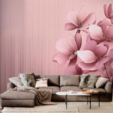 Pink Floral Wallpaper Mural - Elegant Blossom and Line Pattern