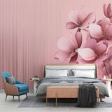 Pink Floral Wallpaper Mural - Elegant Blossom and Line Pattern