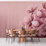 Pink Floral Wallpaper Mural - Elegant Blossom and Line Pattern