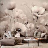 Vintage Floral Wallpaper Mural - Soft Poppy Flower Illustration