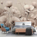 Vintage Floral Wallpaper Mural - Soft Poppy Flower Illustration