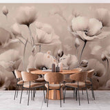 Vintage Floral Wallpaper Mural - Soft Poppy Flower Illustration