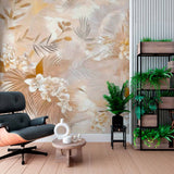 Tapeta mural z złotymi liśćmi palmowymi