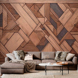 Geometriczny mural tapetowy z drewna