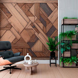 Geometriczny mural tapetowy z drewna