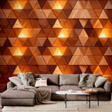 Tapeta mural z podświetlanym drewnianym trójkątem