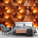 Tapeta mural z podświetlanym drewnianym trójkątem
