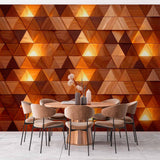 Tapeta mural z podświetlanym drewnianym trójkątem