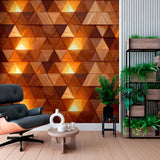Tapeta mural z podświetlanym drewnianym trójkątem